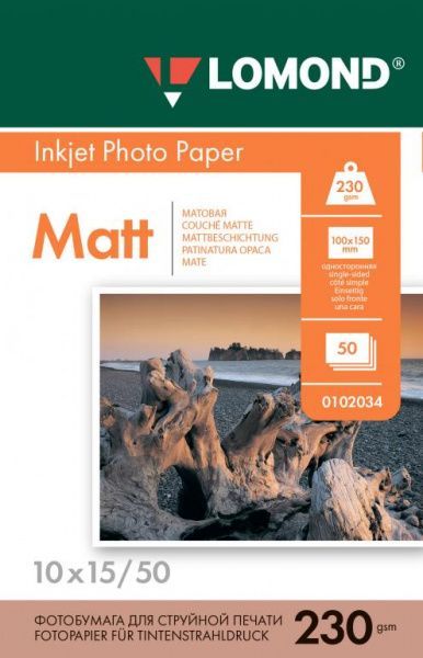 Фотобумага Lomond матовая односторонняя (0102034), 10x15 см, 230 г/м2, 50 л.